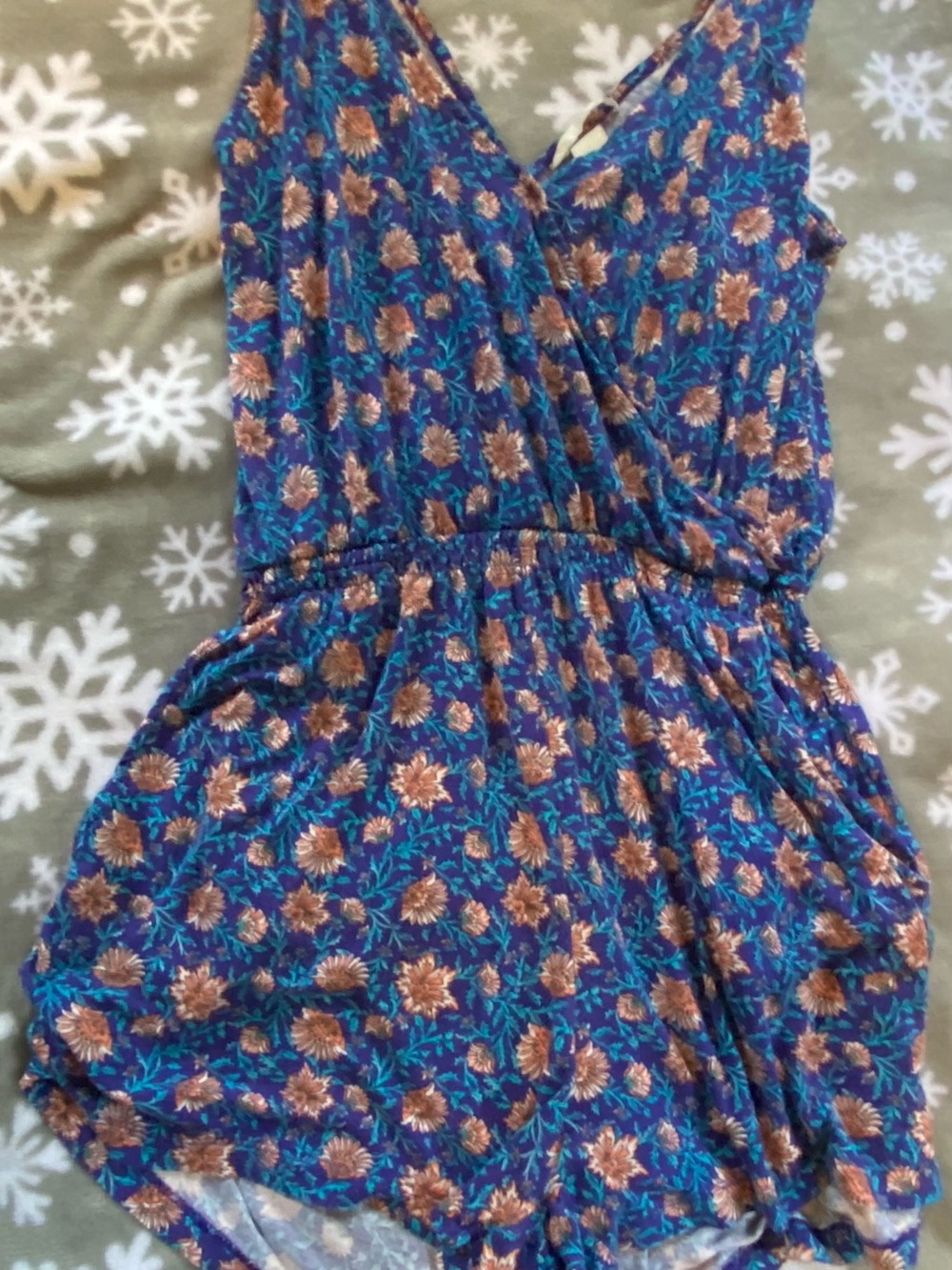 H&M Blue Floral ladies Romper with Brown Flower Print